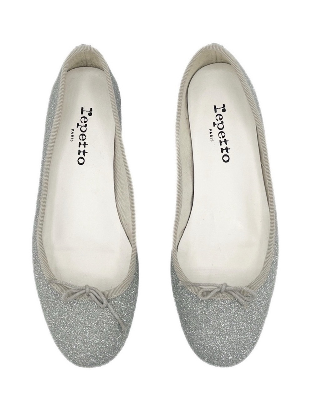 Repetto Cendrillon Silver Glitter Ballet Flats Bow Round Toe Size 38